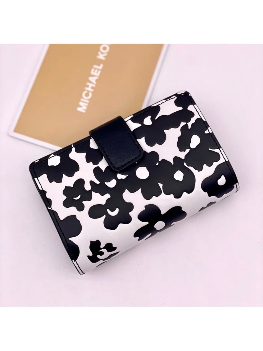 Michael Kors Black & White Floral Card Holder Wallet